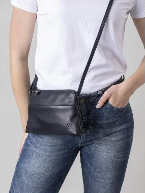 Rydal Small Leather Cross Body Bag in Navy