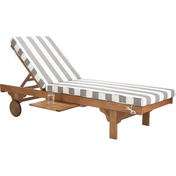 Safavieh Newport Lounge Chair, Acacia/Grey Canopy Stripe