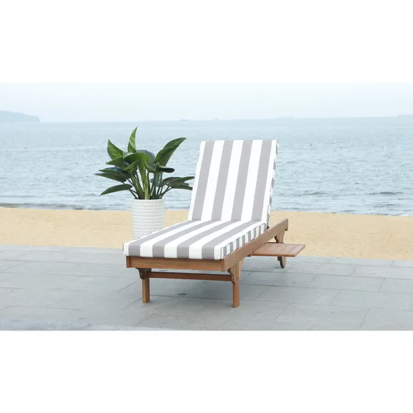 Safavieh Newport Lounge Chair, Acacia/Grey Canopy Stripe