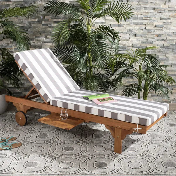 Safavieh Newport Lounge Chair, Acacia/Grey Canopy Stripe