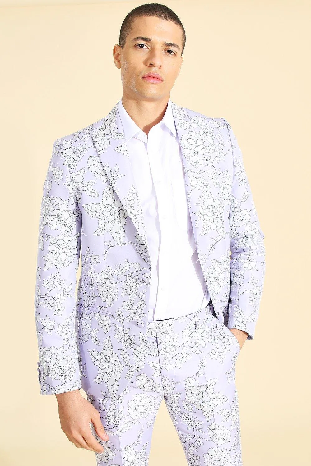 Single Breasted Jacquard Skinny Suit Jacket