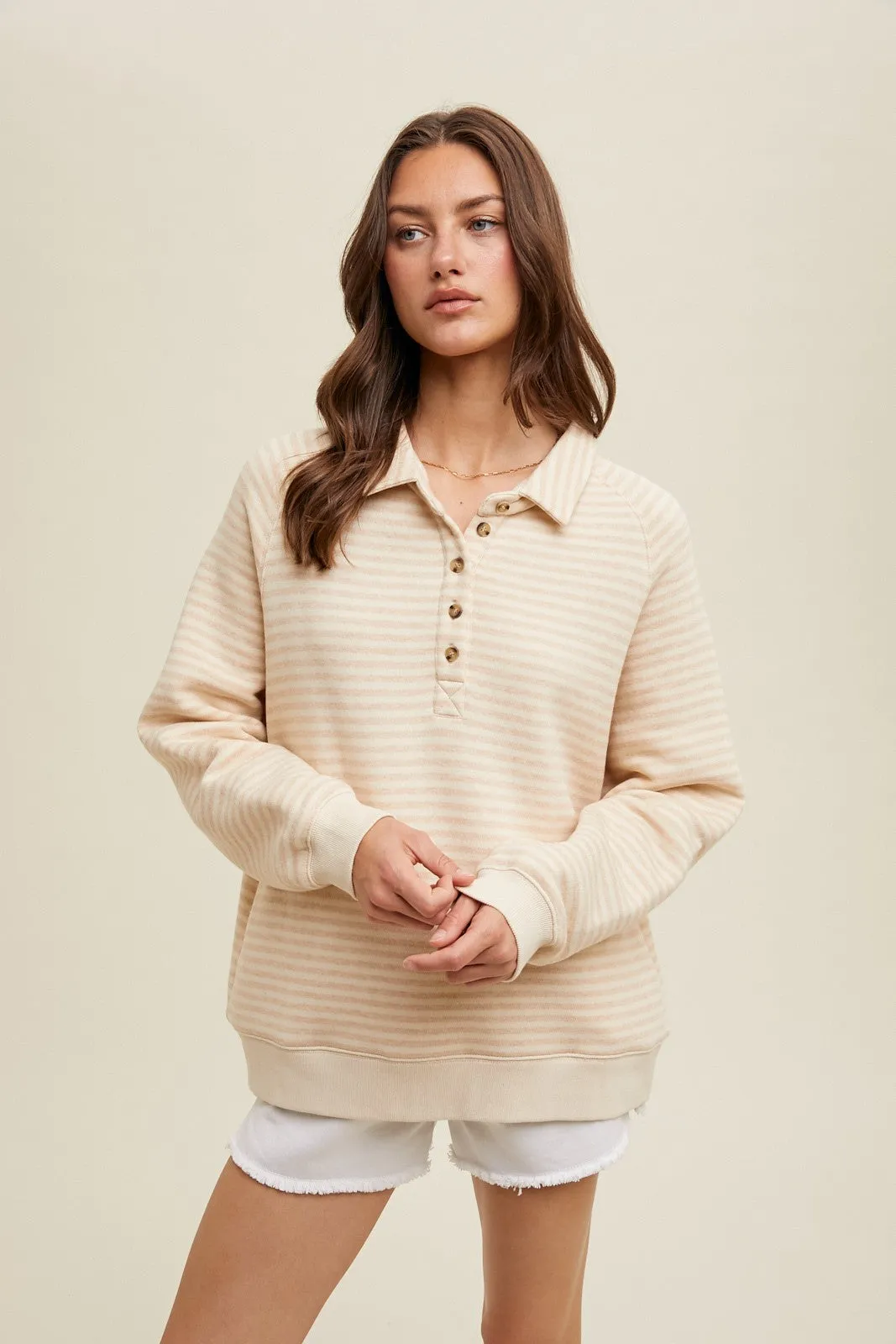 Taupe Striped Pullover Sweatshirt