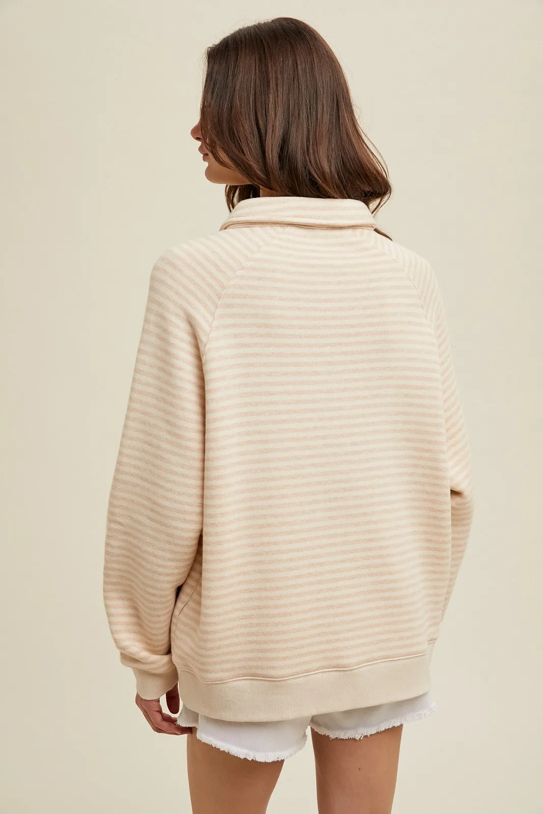 Taupe Striped Pullover Sweatshirt