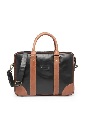 Teakwood Genuine Leather Laptop Bag - Black