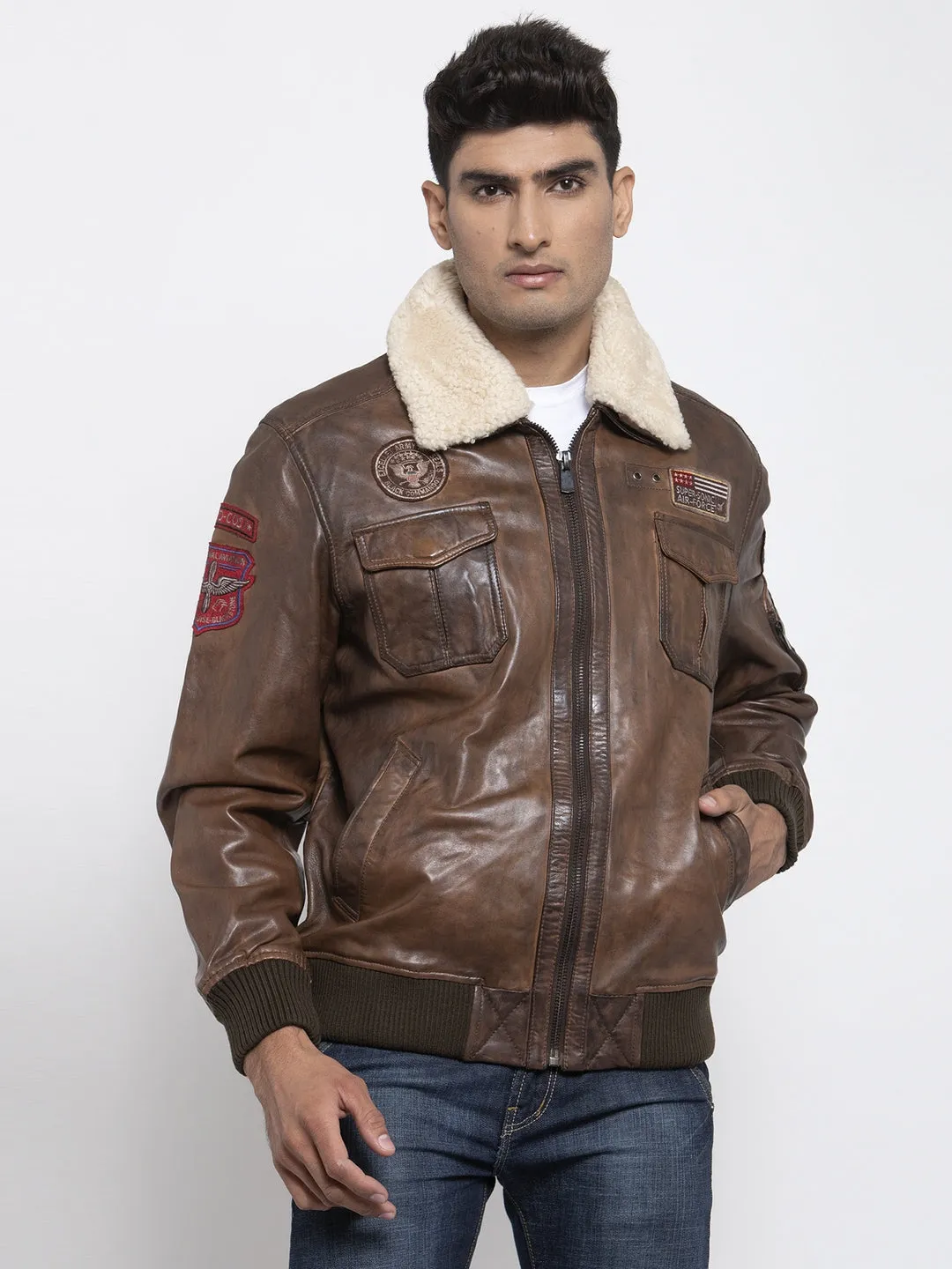 Teakwood Leathers Brown Genuine Leather Jacket