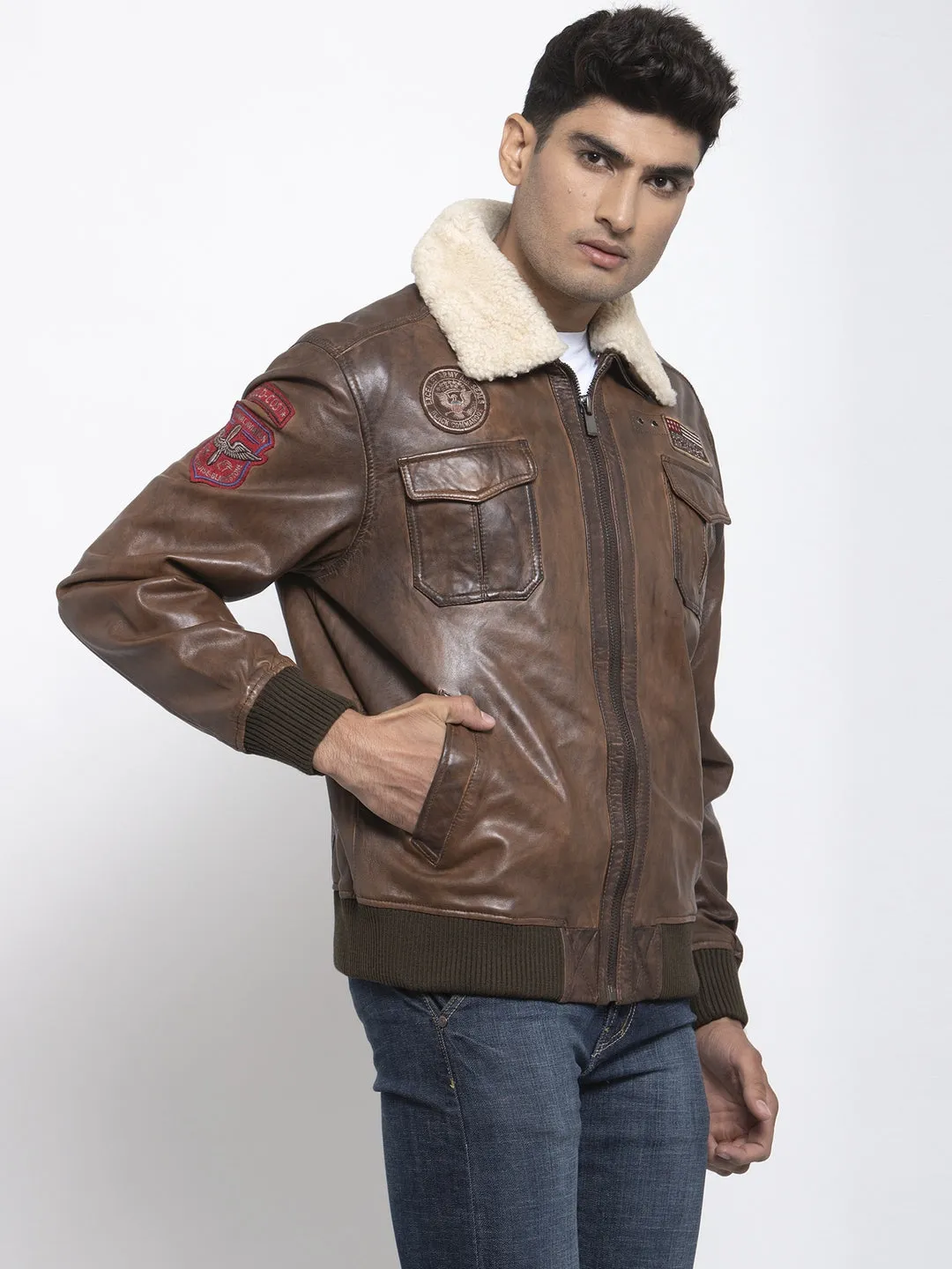 Teakwood Leathers Brown Genuine Leather Jacket