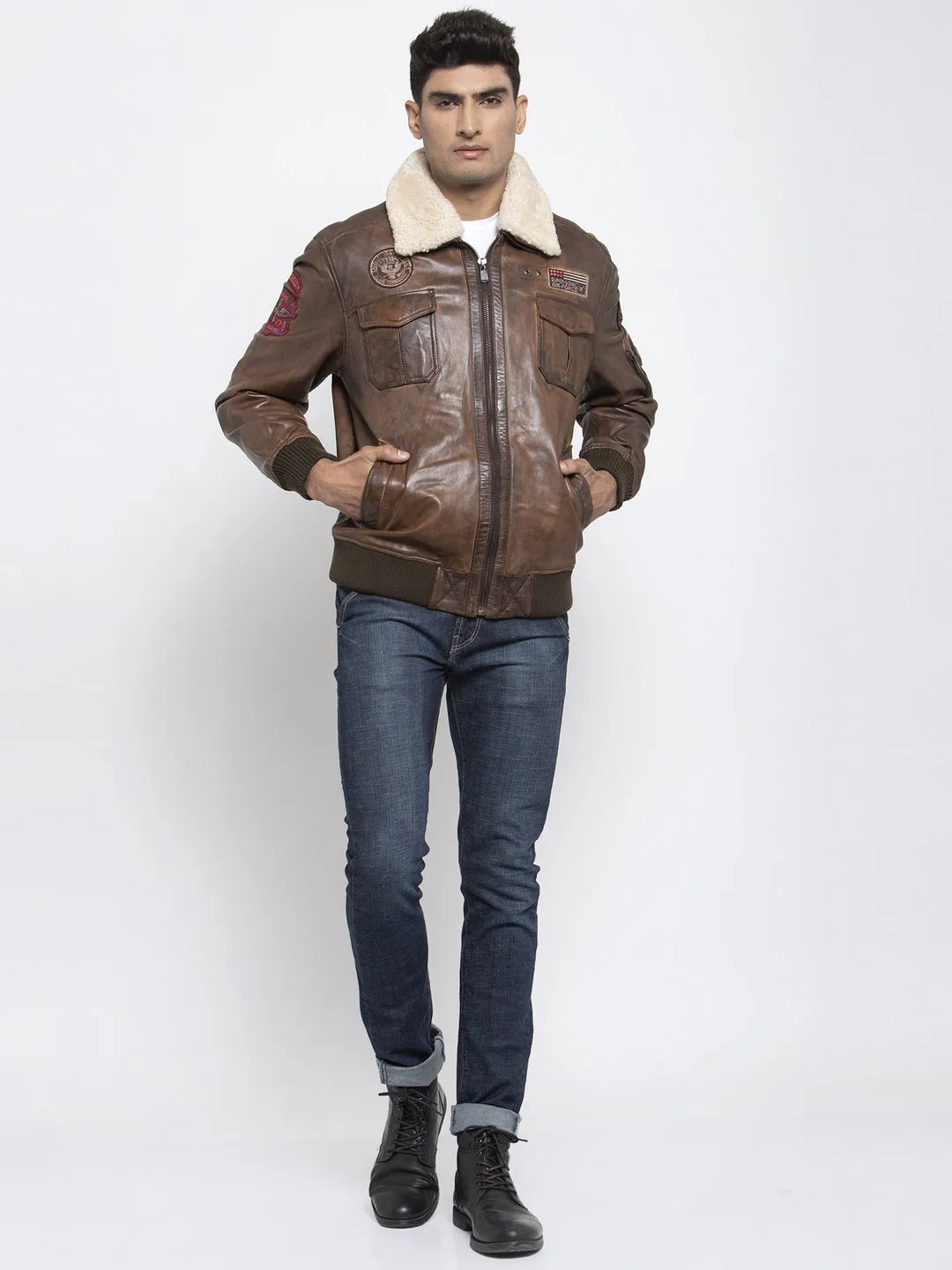 Teakwood Leathers Brown Genuine Leather Jacket