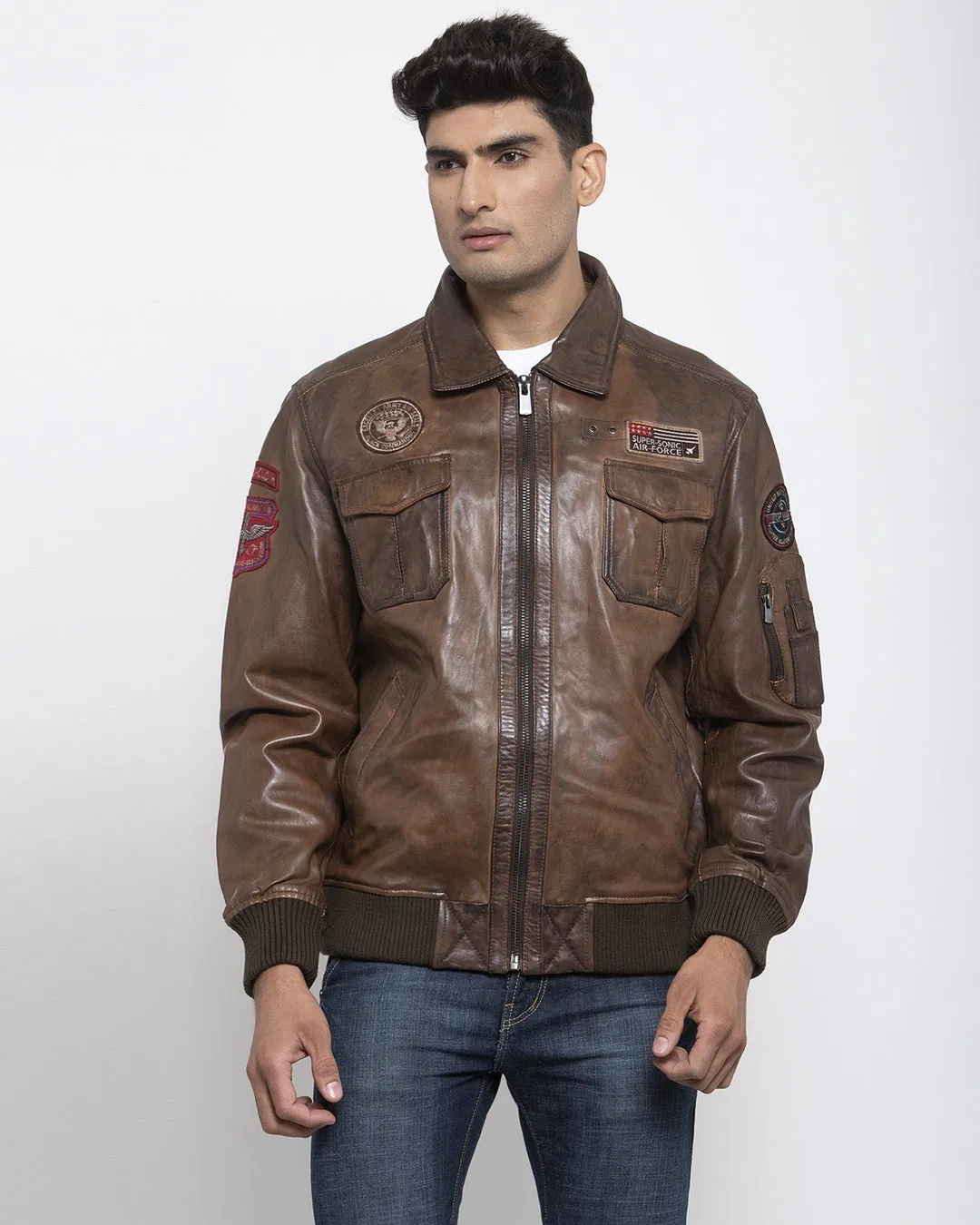 Teakwood Leathers Brown Genuine Leather Jacket