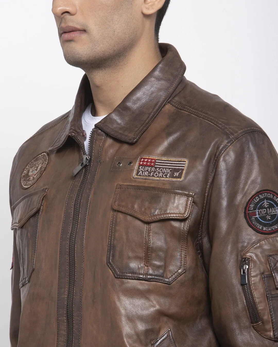 Teakwood Leathers Brown Genuine Leather Jacket