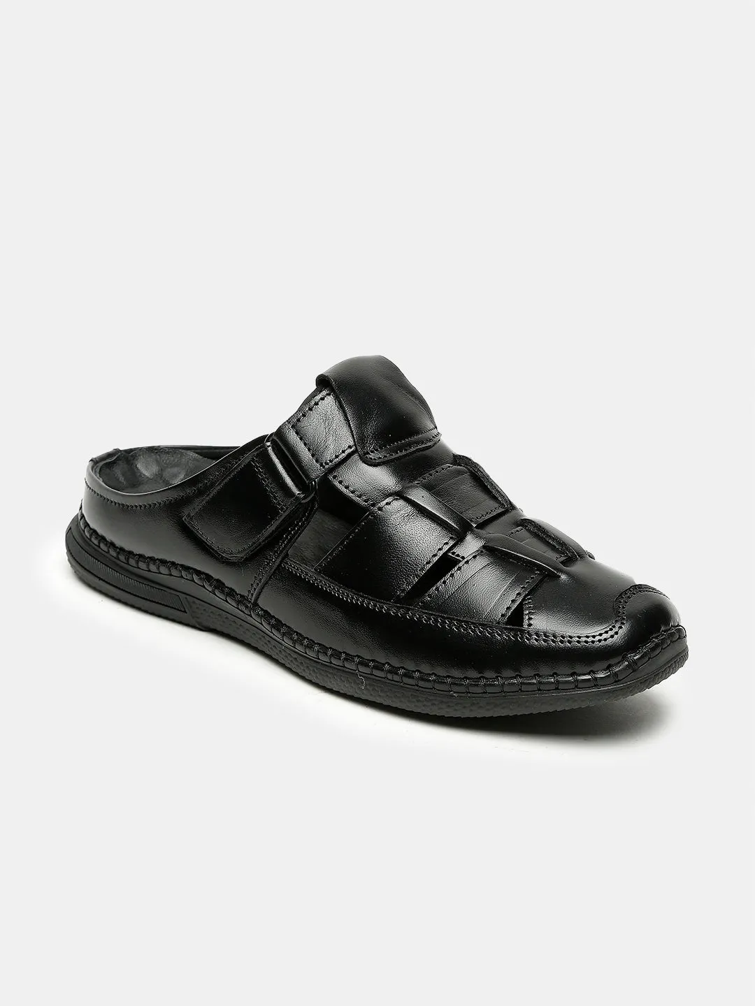 Teakwood Men's Real Leather Black Sandals