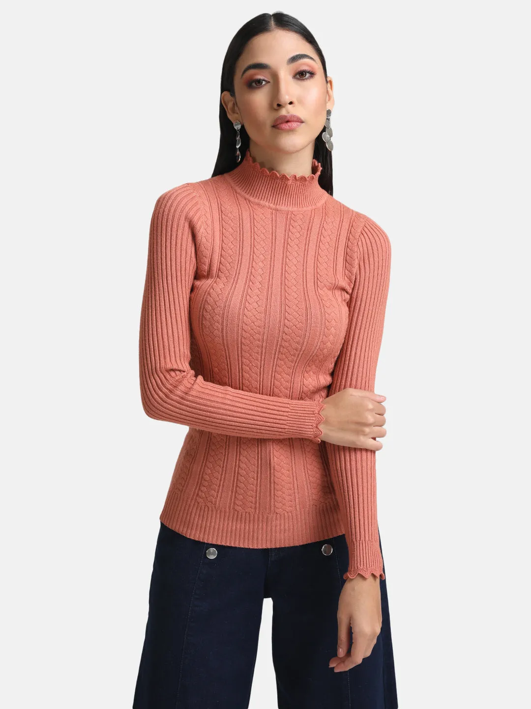 Textured Pullover With Scalloped Edges