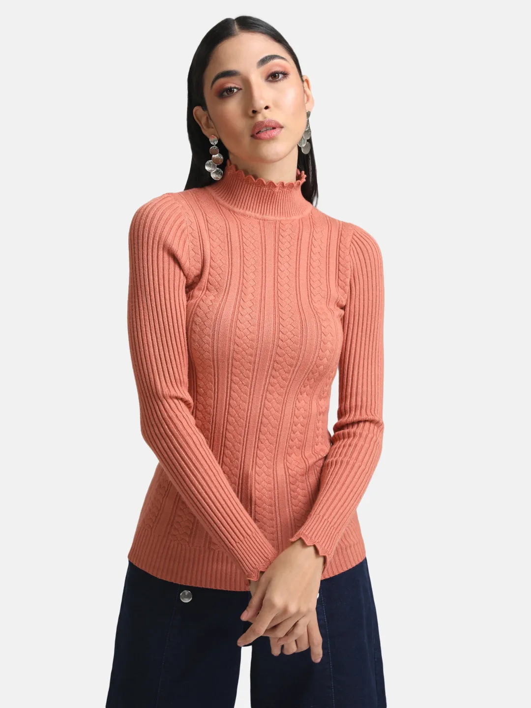 Textured Pullover With Scalloped Edges