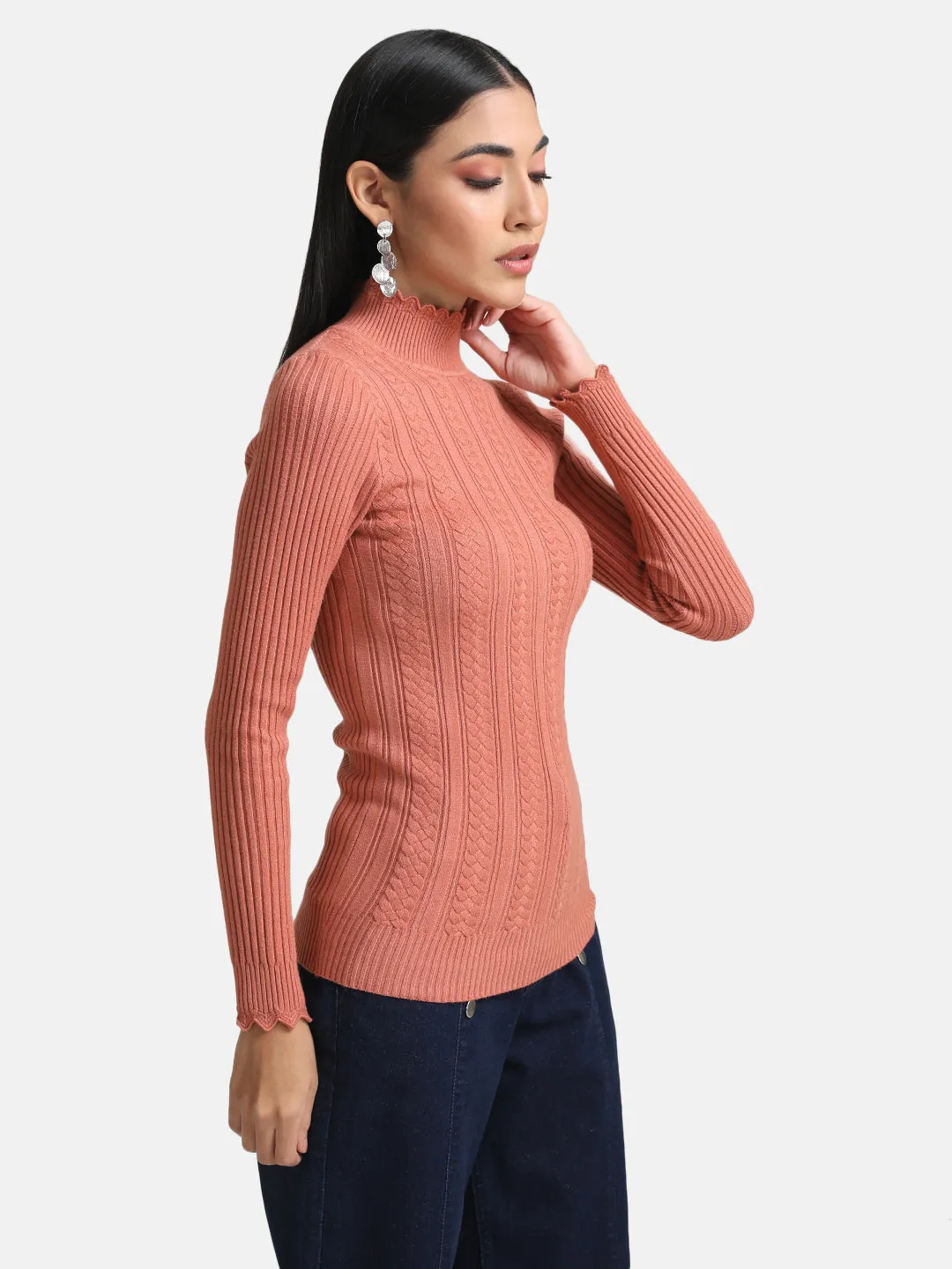 Textured Pullover With Scalloped Edges