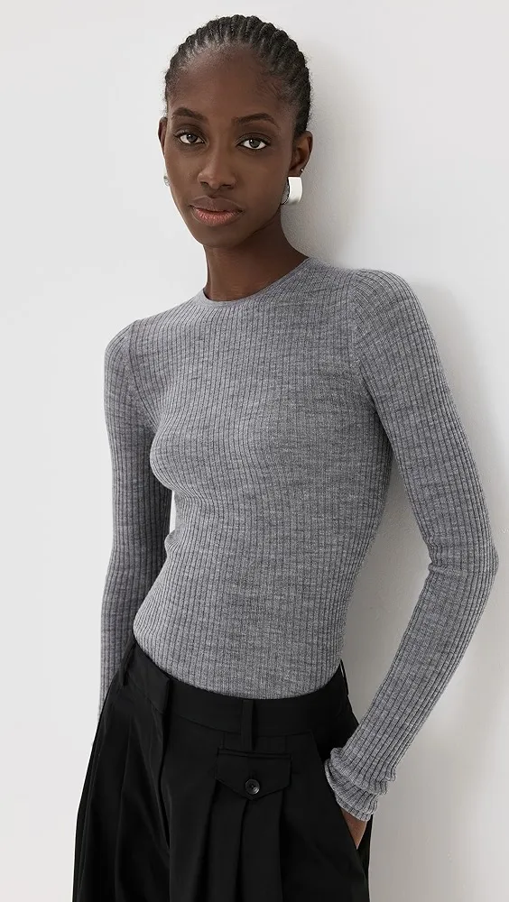 Tibi   Feather Weight Ribbed Crew Neck Pullover 