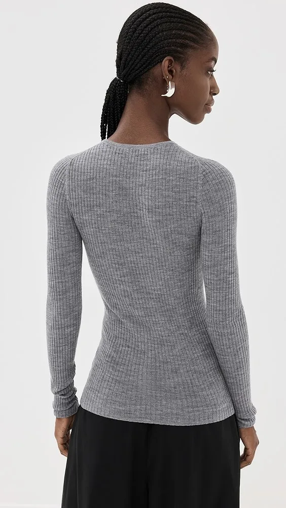 Tibi   Feather Weight Ribbed Crew Neck Pullover 