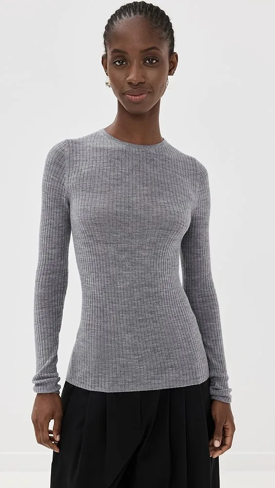 Tibi   Feather Weight Ribbed Crew Neck Pullover 