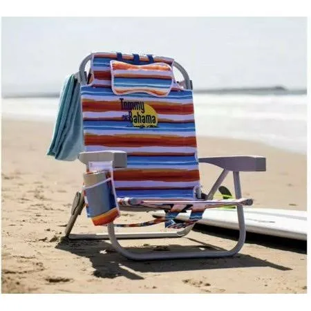 Tommy Bahama Backpack Beach Chair-New 2022 Designs-5-Position Classic Lay Flat-Insulated Cooler Towel Bar-Storage Pouch (Tropica