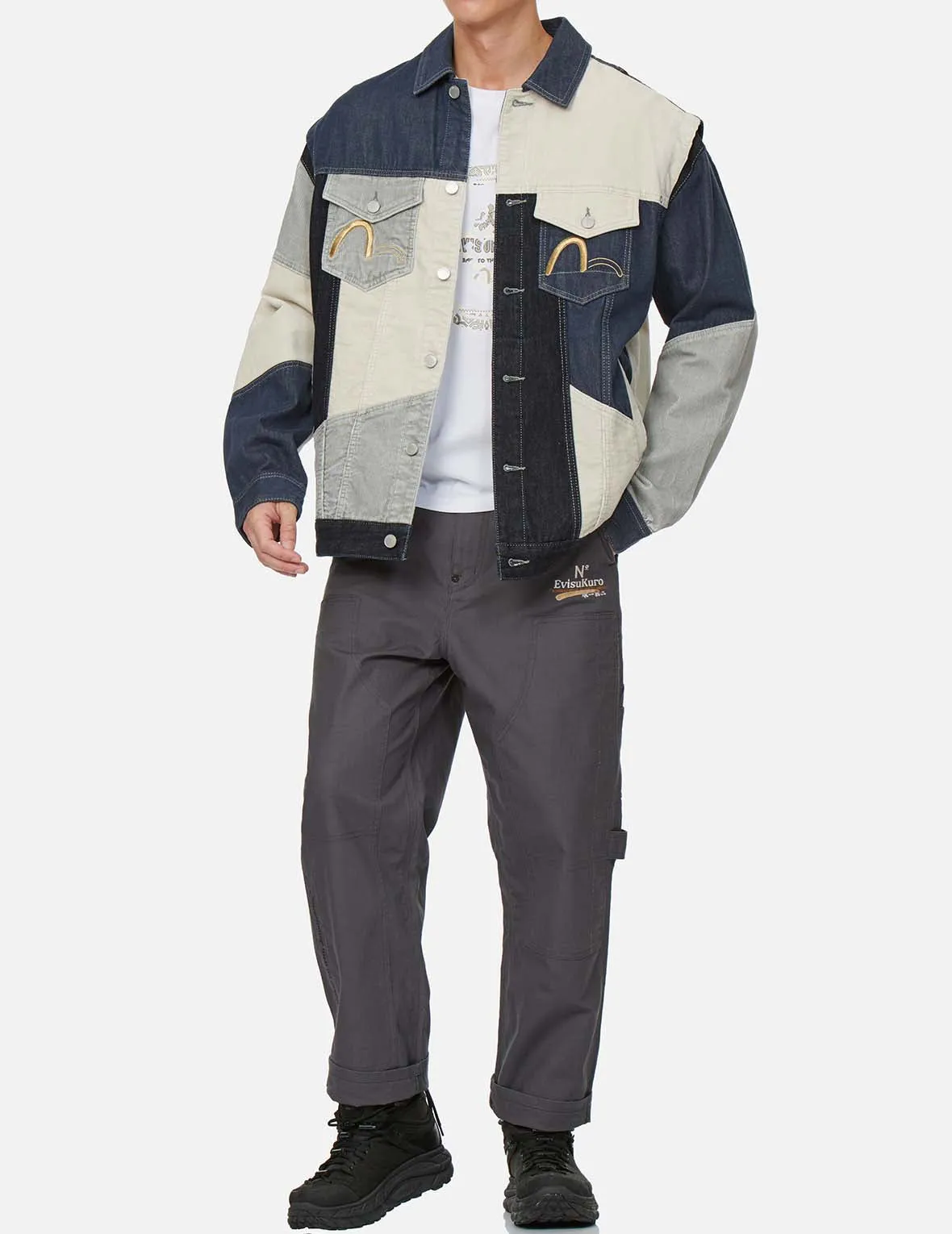 Tri-Tone Fabric Mixed Denim Jacket