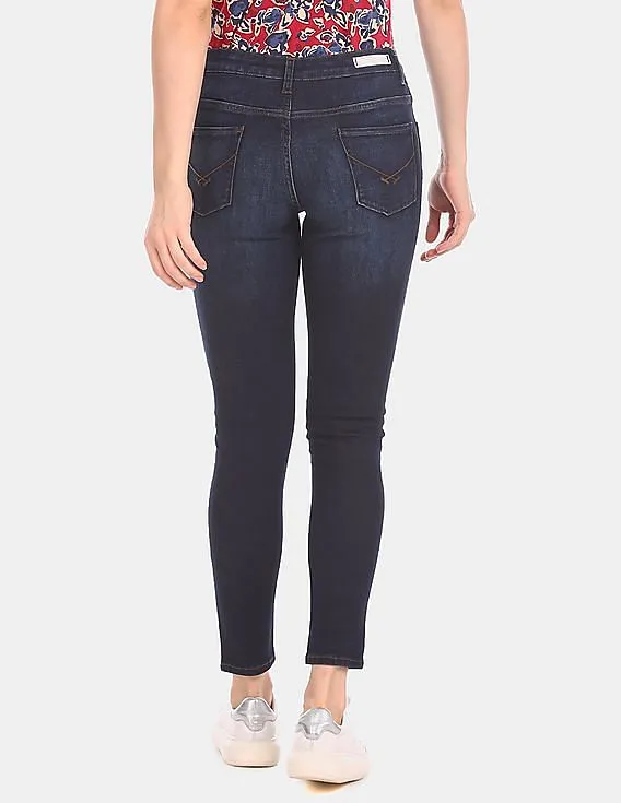 U.S. Polo Assn. Women Blue Skinny Fit Mid Waist Stone Wash Jeans