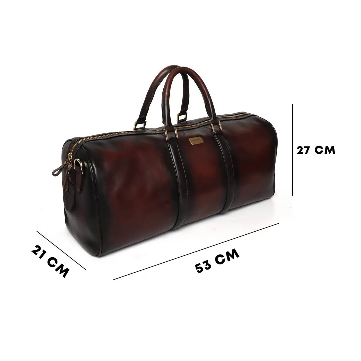 Veg Tanned Duffle Bag Dark Brown Hand Painted Leather With Golden Accent