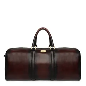 Veg Tanned Duffle Bag Dark Brown Hand Painted Leather With Golden Accent