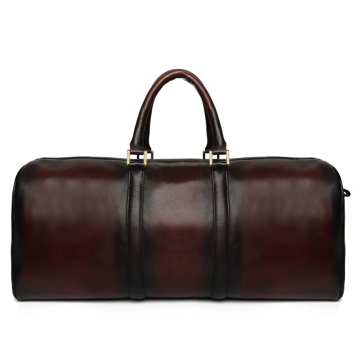 Veg Tanned Duffle Bag Dark Brown Hand Painted Leather With Golden Accent