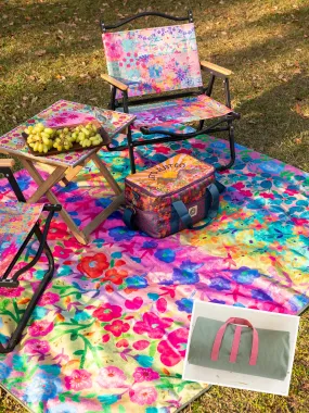 XL Water Resistant Picnic Blanket - Rainbow Floral Rows